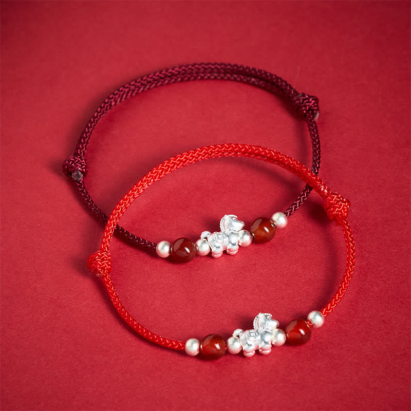 Buddha Stones 999 Sterling Silver Red Agate Year Of The Horse Prosperity String Bracelet