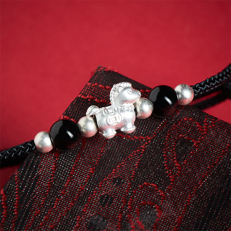 Buddha Stones 999 Sterling Silver Red Agate Year Of The Horse Prosperity String Bracelet