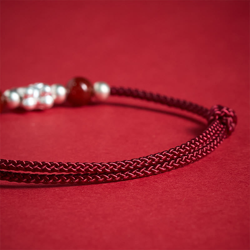 Buddha Stones 999 Sterling Silver Red Agate Year Of The Horse Prosperity String Bracelet