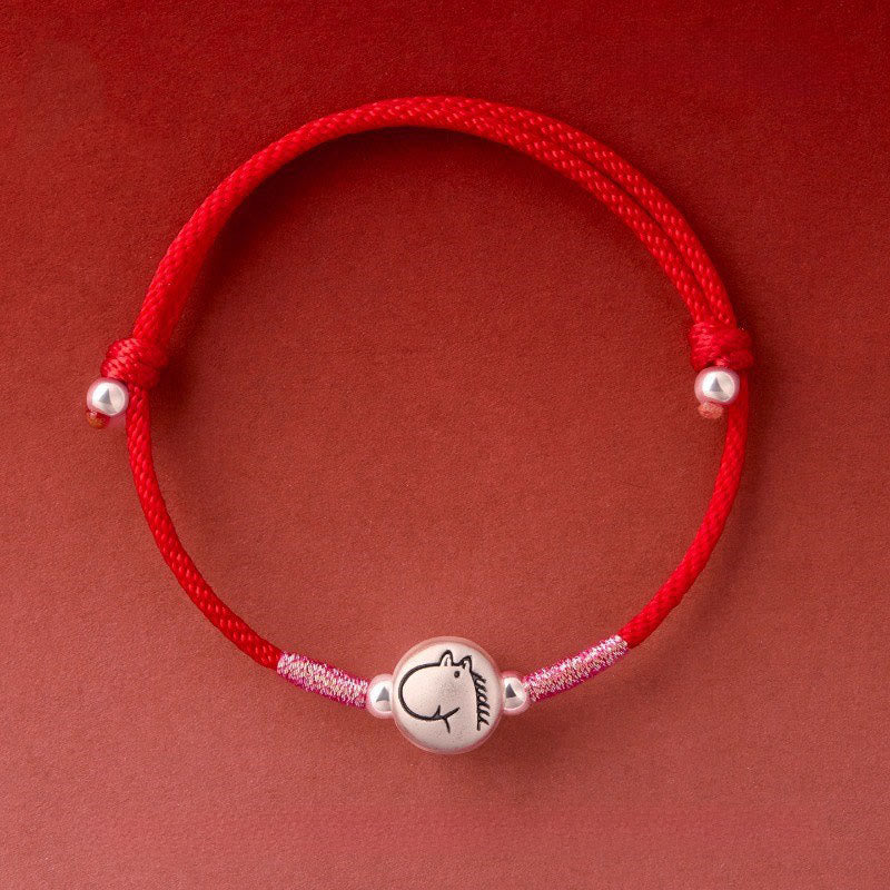 Buddha Stones Year of the Horse 999 Sterling Silver Red String Luck Bracelet