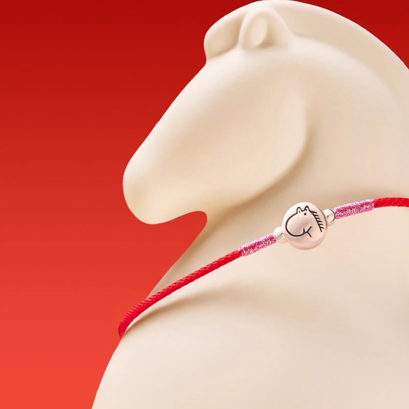 Buddha Stones Year of the Horse 999 Sterling Silver Red String Luck Bracelet