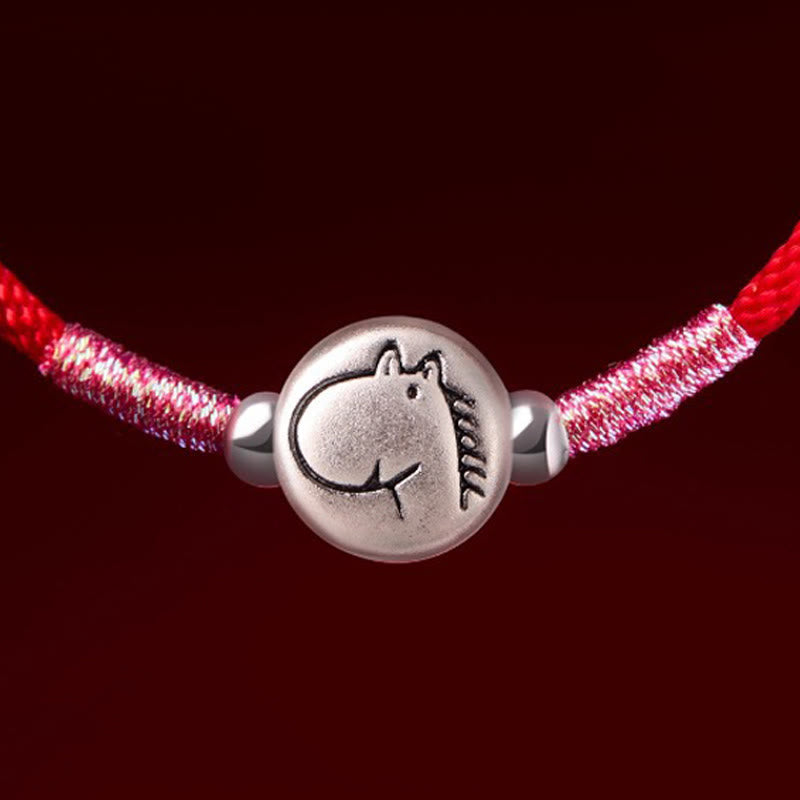 Buddha Stones Year of the Horse 999 Sterling Silver Red String Luck Bracelet