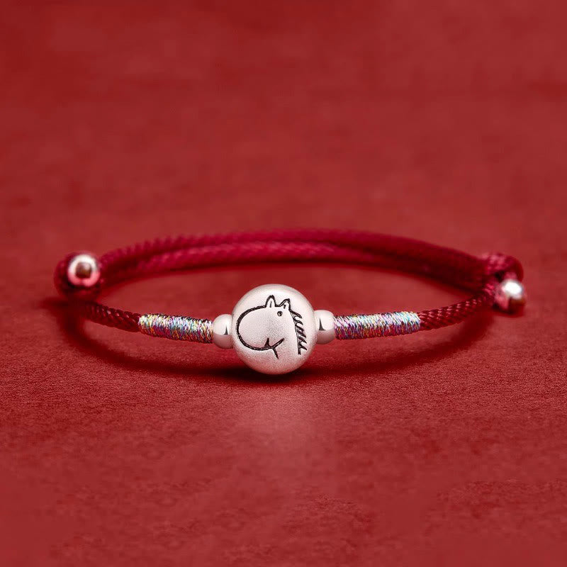 Buddha Stones Year of the Horse 999 Sterling Silver Red String Luck Bracelet