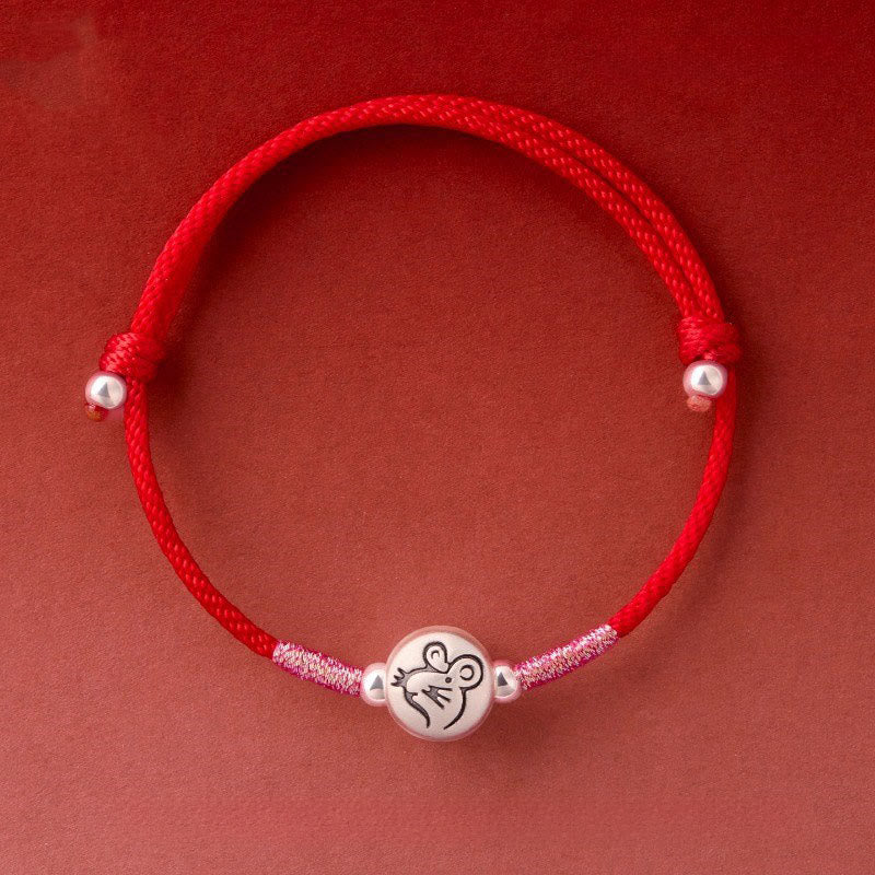 Buddha Stones Year of the Horse 999 Sterling Silver Red String Luck Bracelet