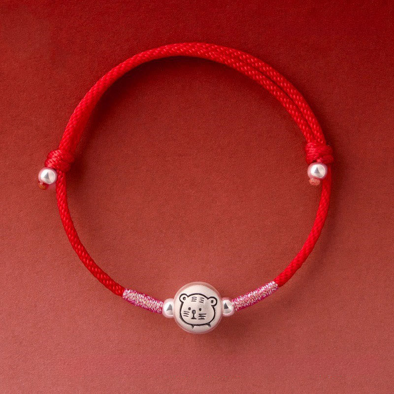 Buddha Stones Year of the Horse 999 Sterling Silver Red String Luck Bracelet