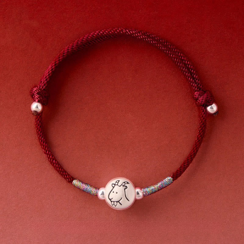 Buddha Stones Year of the Horse 999 Sterling Silver Red String Luck Bracelet