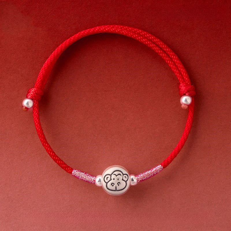 Buddha Stones Year of the Horse 999 Sterling Silver Red String Luck Bracelet