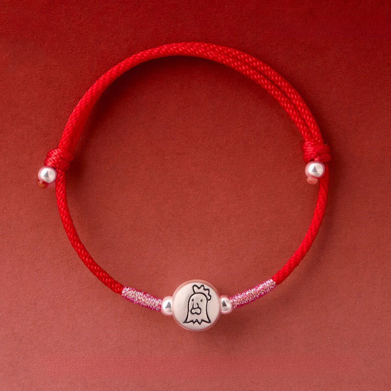 Buddha Stones Year of the Horse 999 Sterling Silver Red String Luck Bracelet