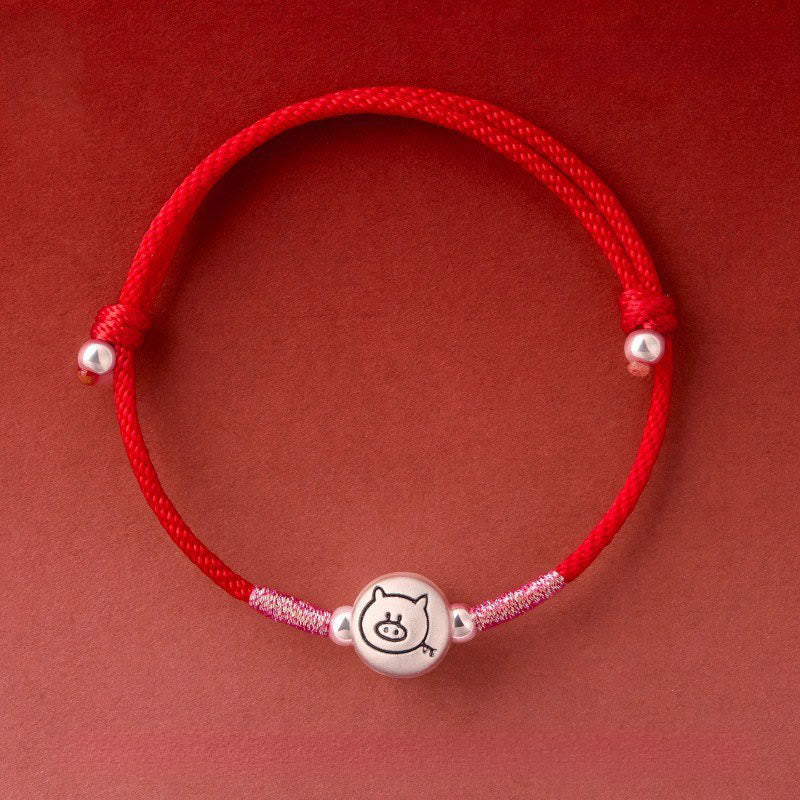 Buddha Stones Year of the Horse 999 Sterling Silver Red String Luck Bracelet