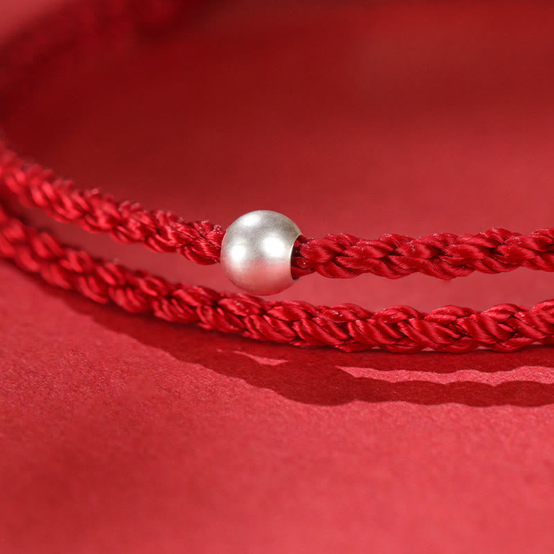 Buddha Stones Year Of The Horse Cinnabar Hetian Jade 999 Sterling Silver Red String Concentration Bracelet