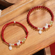 Buddha Stones Year Of The Horse Cinnabar Hetian Jade 999 Sterling Silver Red String Concentration Bracelet