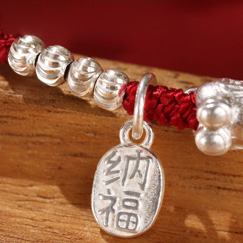 Buddha Stones Year Of The Horse Cinnabar Hetian Jade 999 Sterling Silver Red String Concentration Bracelet