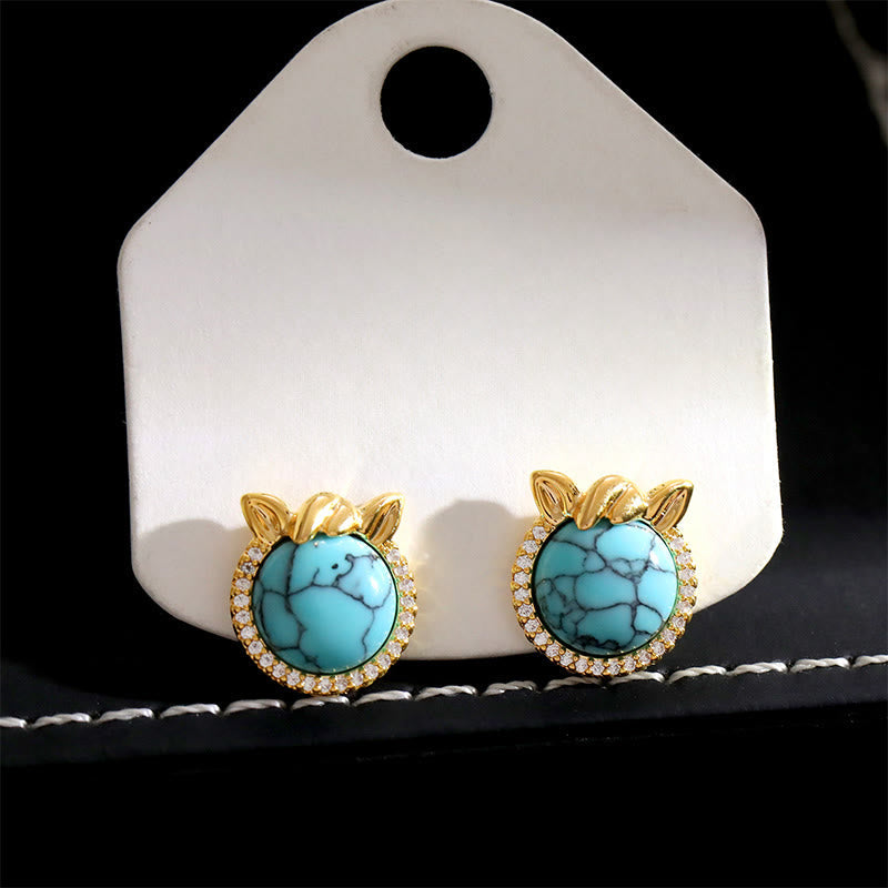 EverestArtStudios Horse-Ear Shaped Copper Turquoise Balance Earrings