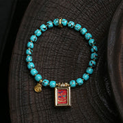 EverestArtStudios Thangka Gau Amulet Box Turquoise Fu Character Protection Bracelet