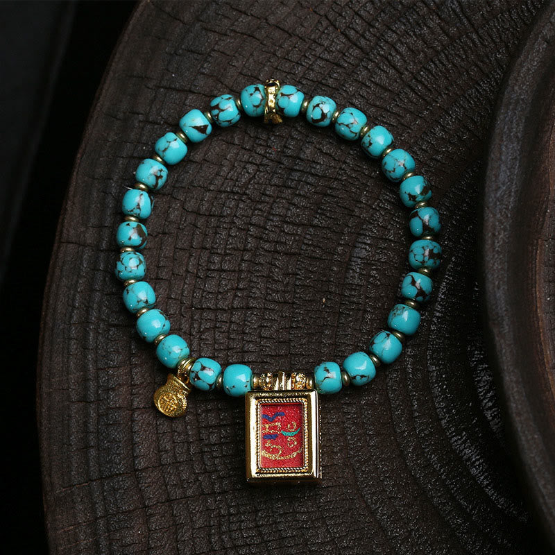 EverestArtStudios Thangka Gau Amulet Box Turquoise Fu Character Protection Bracelet