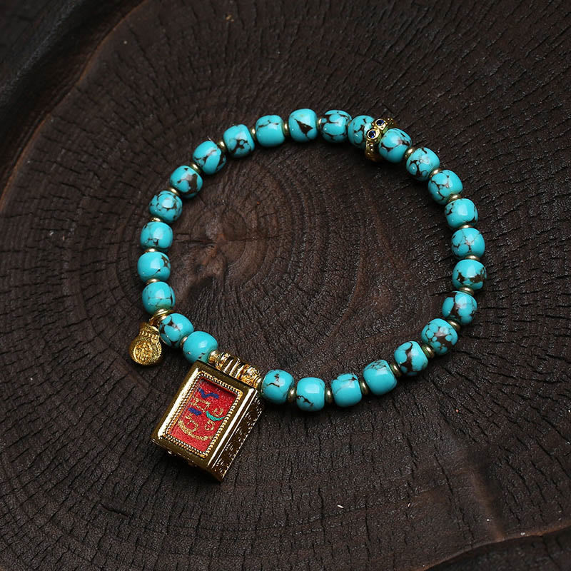 EverestArtStudios Thangka Gau Amulet Box Turquoise Fu Character Protection Bracelet