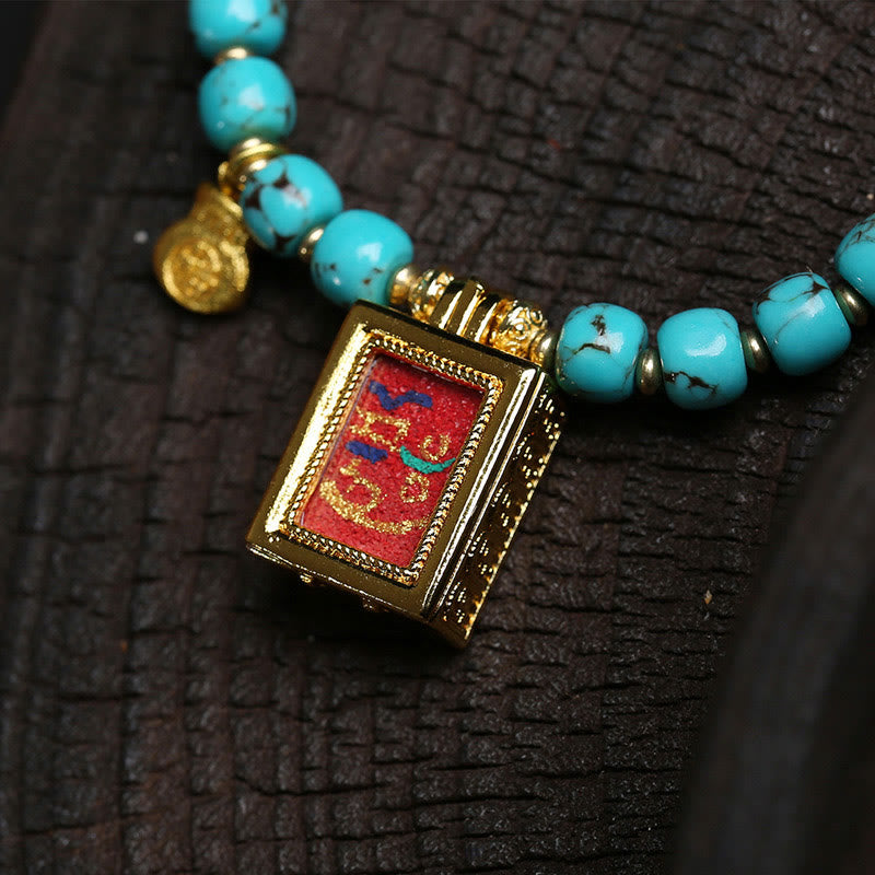EverestArtStudios Thangka Gau Amulet Box Turquoise Fu Character Protection Bracelet