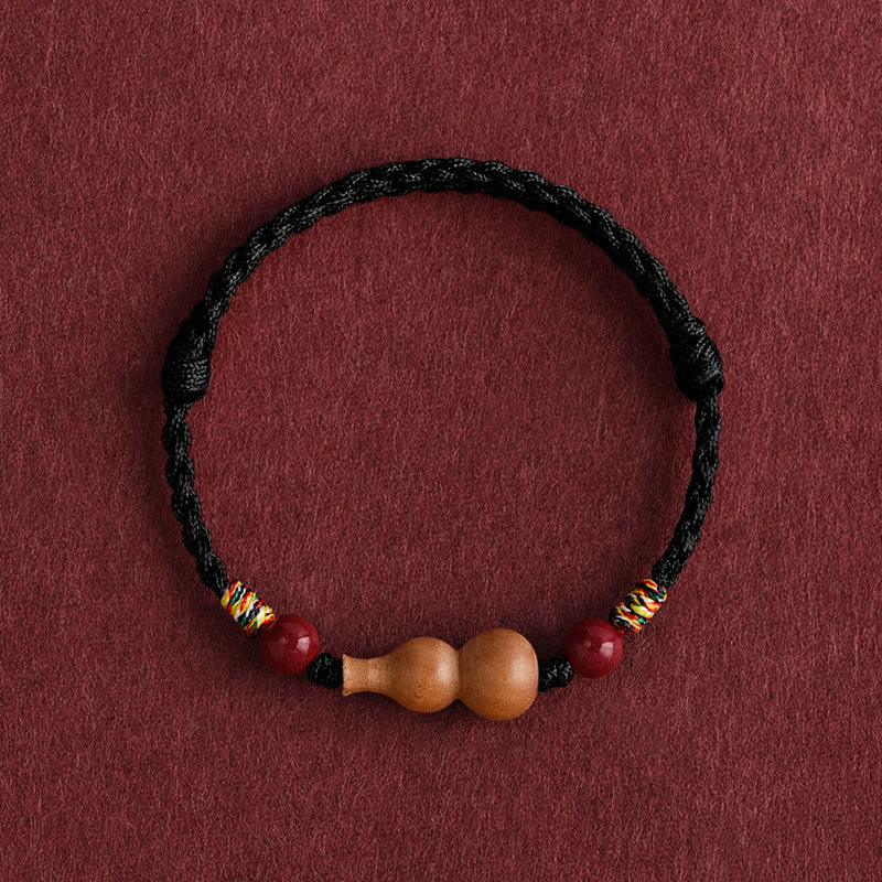 Buddha Stones Gourd Peach Wood Rope Adjustable Wealth Luck Bracelet