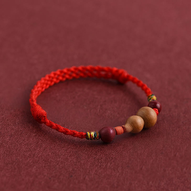 Buddha Stones Gourd Peach Wood Rope Adjustable Wealth Luck Bracelet