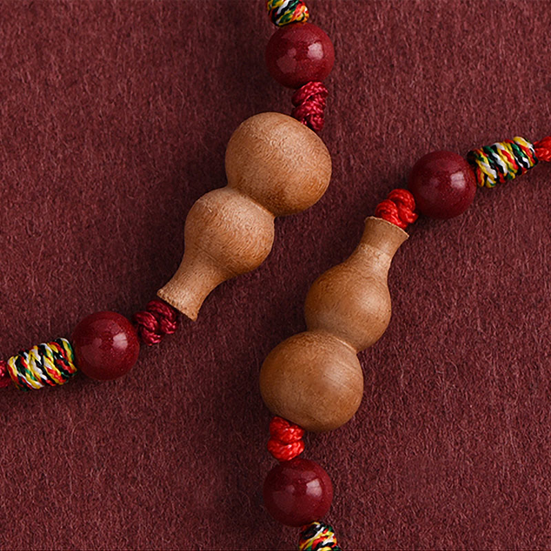 Buddha Stones Gourd Peach Wood Rope Adjustable Wealth Luck Bracelet