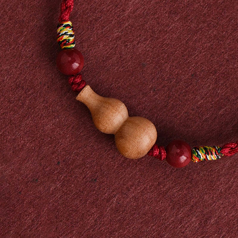Buddha Stones Gourd Peach Wood Rope Adjustable Wealth Luck Bracelet