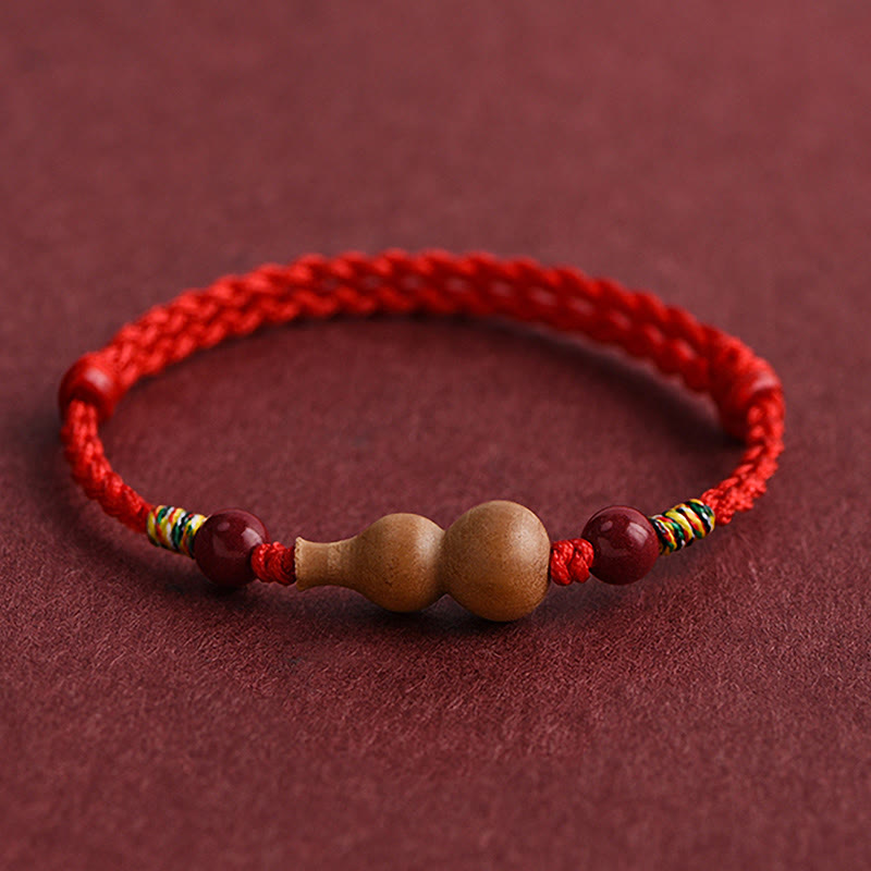Buddha Stones Gourd Peach Wood Rope Adjustable Wealth Luck Bracelet