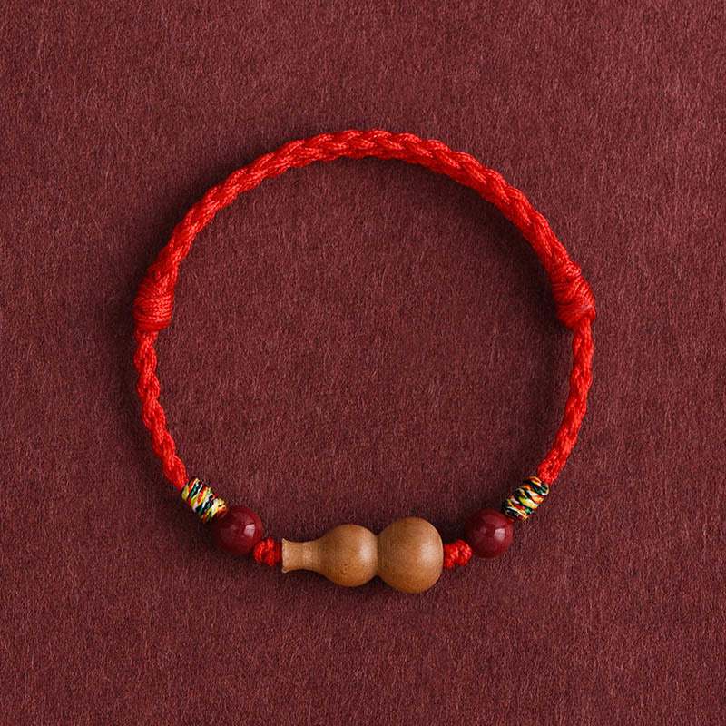 Buddha Stones Gourd Peach Wood Rope Adjustable Wealth Luck Bracelet