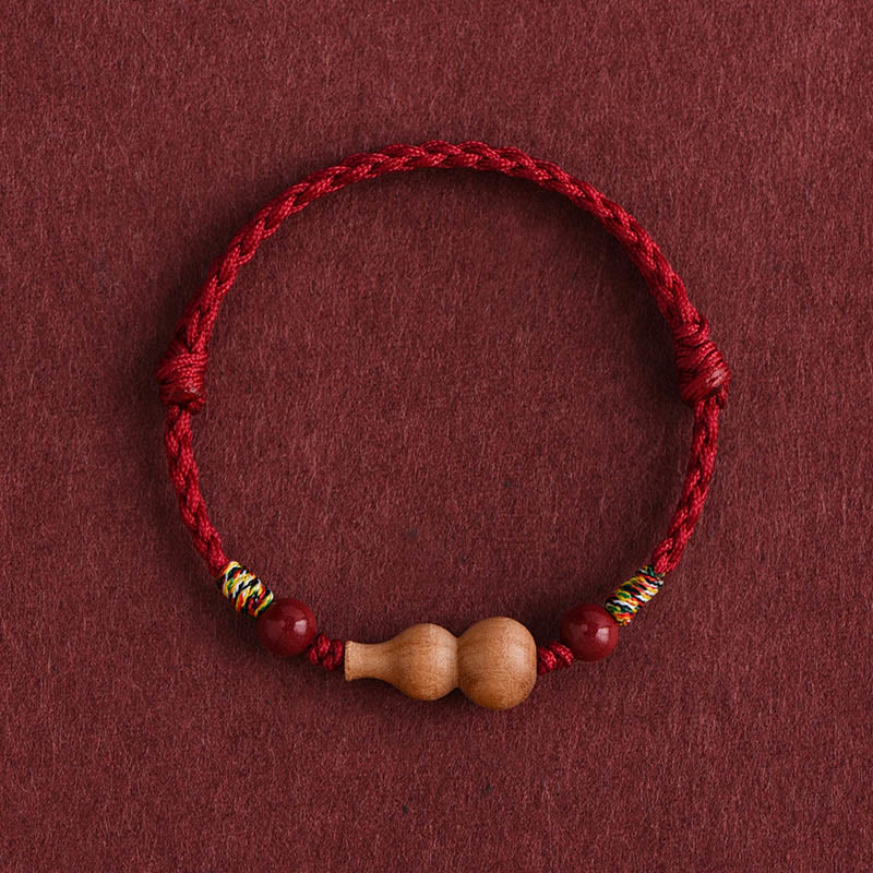 Buddha Stones Gourd Peach Wood Rope Adjustable Wealth Luck Bracelet