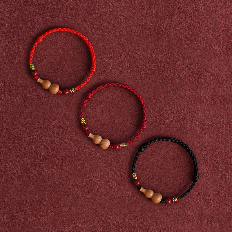 Buddha Stones Gourd Peach Wood Rope Adjustable Wealth Luck Bracelet