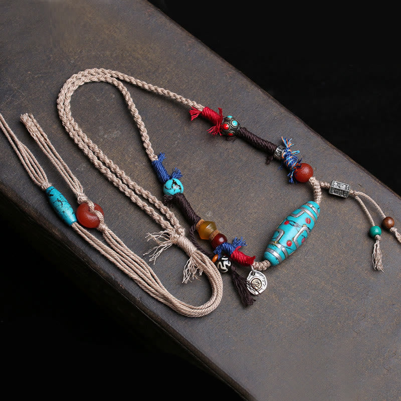 EverestArtStudios Copper Turquoise Dzi Bead Luck Necklace Pendants
