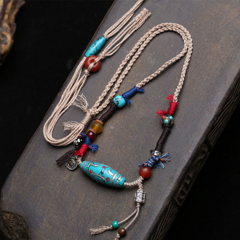 EverestArtStudios Copper Turquoise Dzi Bead Luck Necklace Pendants