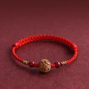 Buddha Stones Carved Auspicious Pattern Natural Peach Wood Rope Luck Bracelet
