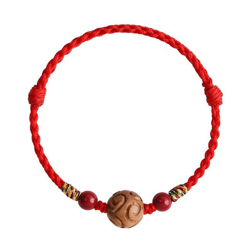 Buddha Stones Carved Auspicious Pattern Natural Peach Wood Rope Luck Bracelet