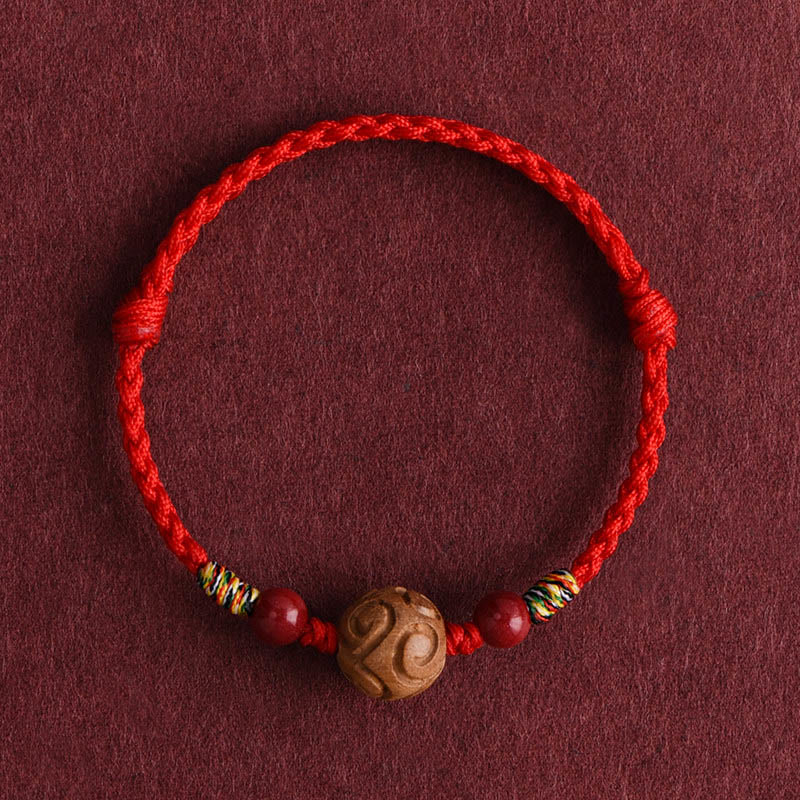 Buddha Stones Carved Auspicious Pattern Natural Peach Wood Rope Luck Bracelet
