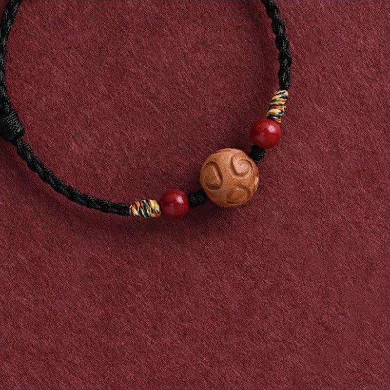 Buddha Stones Carved Auspicious Pattern Natural Peach Wood Rope Luck Bracelet