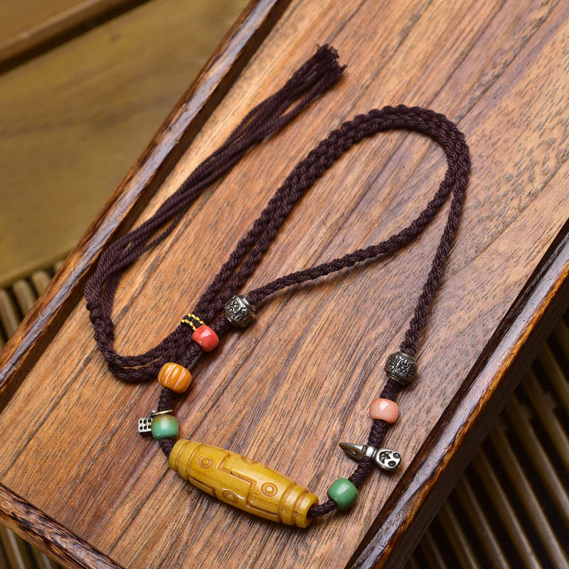 EverestArtStudios Copper Nine-Eye Dzi Bead Bone Bead Luck Balance Necklace Pendants