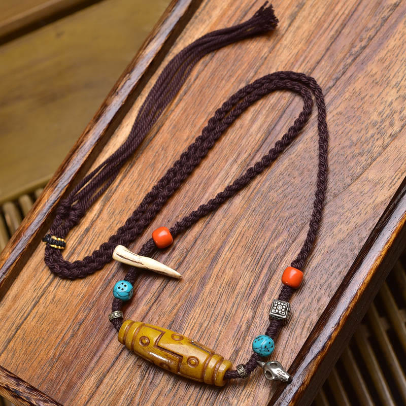 EverestArtStudios Copper Nine-Eye Dzi Bead Bone Bead Luck Balance Necklace Pendants