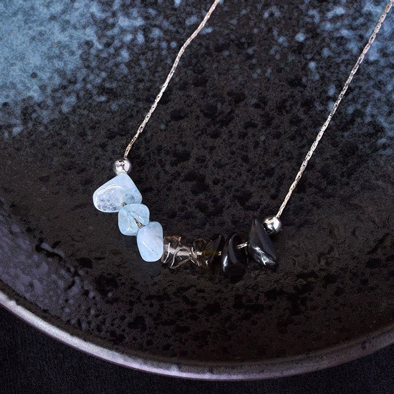Buddha Stones Black Obsidian Smoky Quartz Garnet Aquamarine Strawberry Quartz Pink Crystal Strength Necklace Pendant
