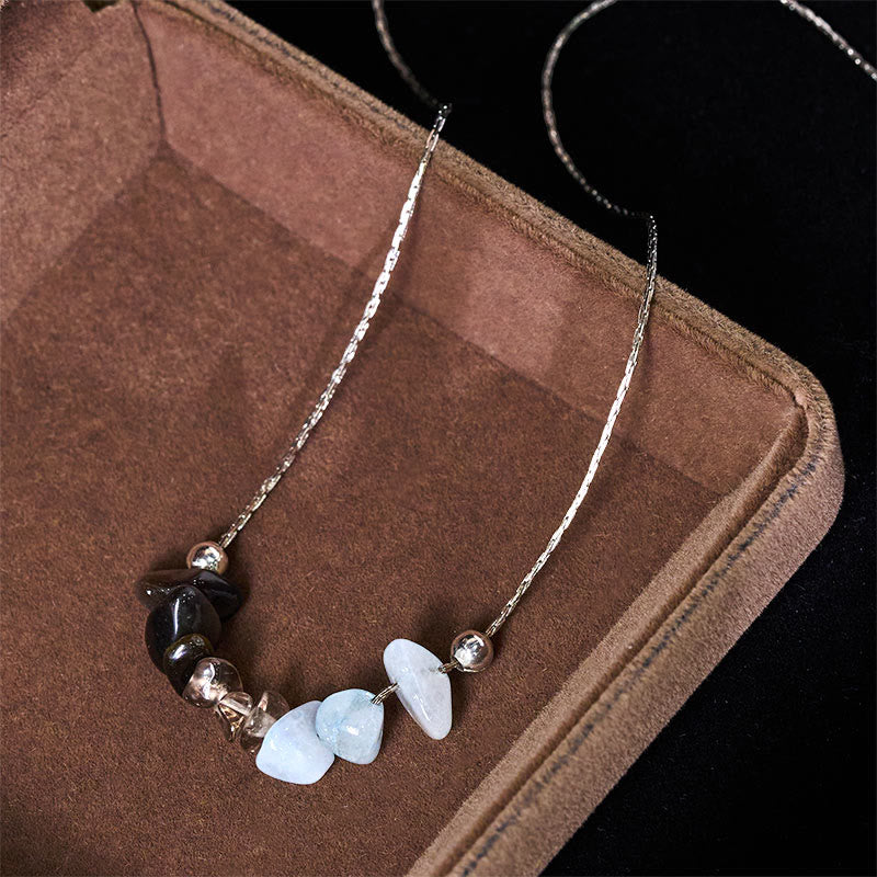 Buddha Stones Black Obsidian Smoky Quartz Garnet Aquamarine Strawberry Quartz Pink Crystal Strength Necklace Pendant