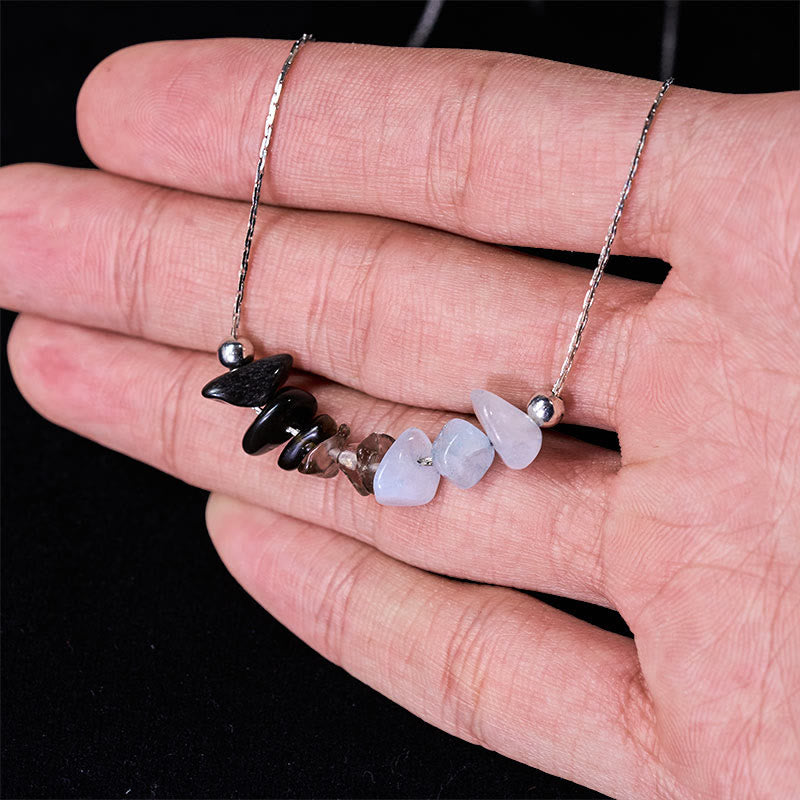 Buddha Stones Black Obsidian Smoky Quartz Garnet Aquamarine Strawberry Quartz Pink Crystal Strength Necklace Pendant