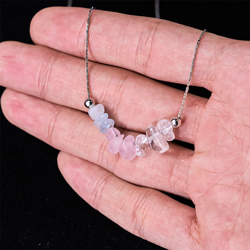Buddha Stones Black Obsidian Smoky Quartz Garnet Aquamarine Strawberry Quartz Pink Crystal Strength Necklace Pendant