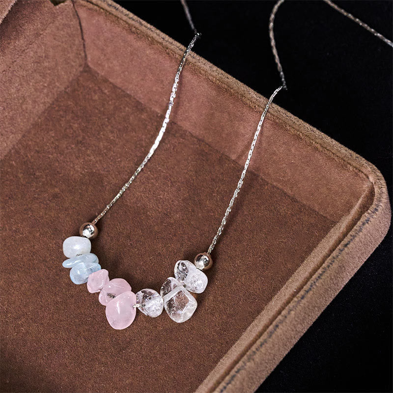 Buddha Stones Black Obsidian Smoky Quartz Garnet Aquamarine Strawberry Quartz Pink Crystal Strength Necklace Pendant