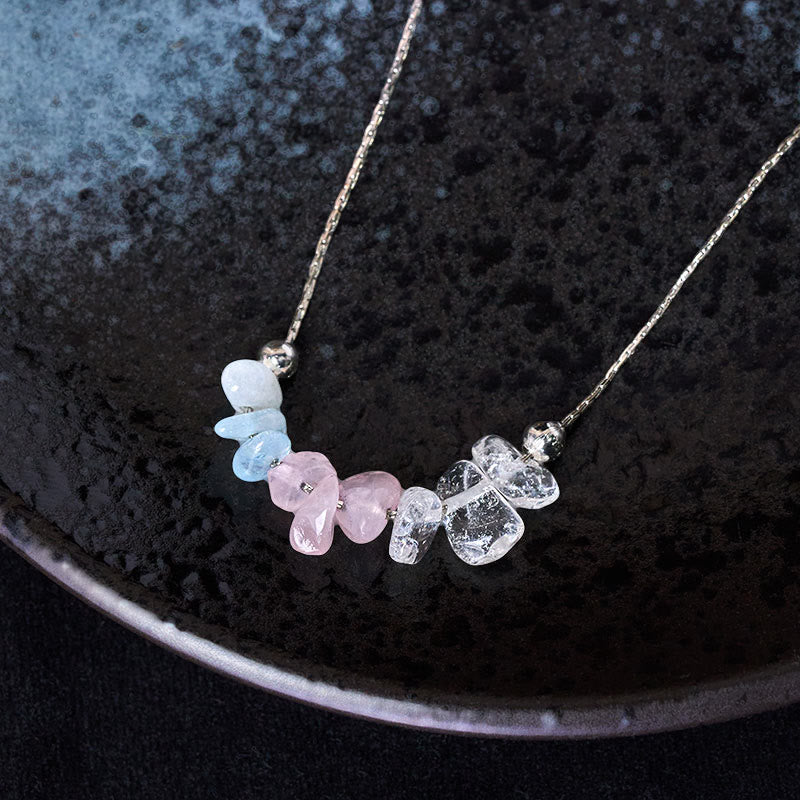 Buddha Stones Black Obsidian Smoky Quartz Garnet Aquamarine Strawberry Quartz Pink Crystal Strength Necklace Pendant
