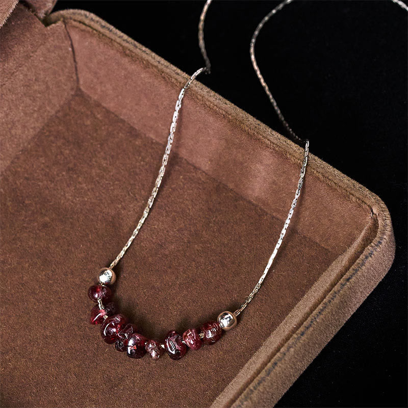 Buddha Stones Black Obsidian Smoky Quartz Garnet Aquamarine Strawberry Quartz Pink Crystal Strength Necklace Pendant