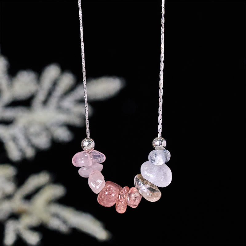 Buddha Stones Black Obsidian Smoky Quartz Garnet Aquamarine Strawberry Quartz Pink Crystal Strength Necklace Pendant