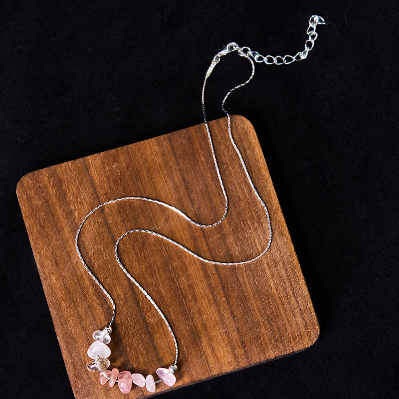 Buddha Stones Black Obsidian Smoky Quartz Garnet Aquamarine Strawberry Quartz Pink Crystal Strength Necklace Pendant