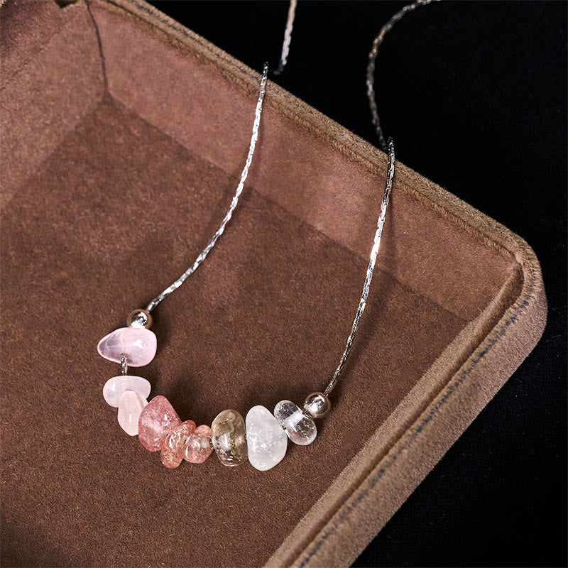 Buddha Stones Black Obsidian Smoky Quartz Garnet Aquamarine Strawberry Quartz Pink Crystal Strength Necklace Pendant