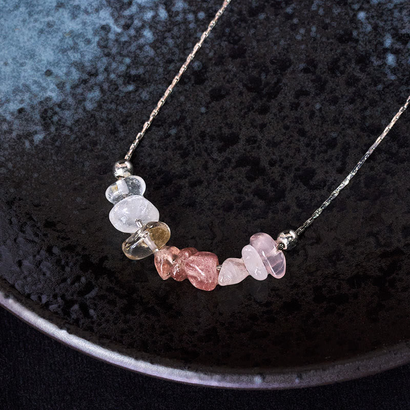 Buddha Stones Black Obsidian Smoky Quartz Garnet Aquamarine Strawberry Quartz Pink Crystal Strength Necklace Pendant
