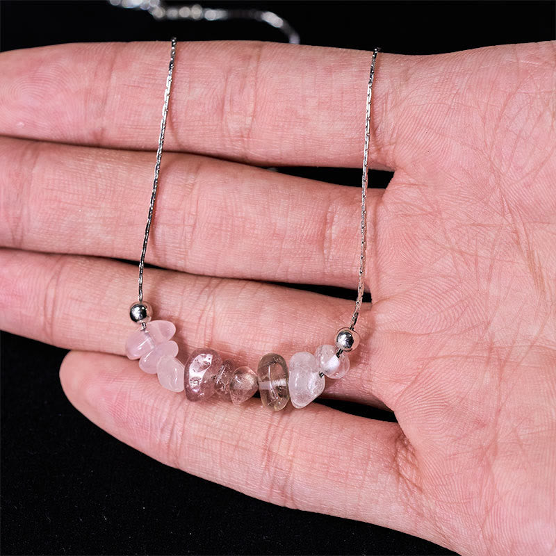 Buddha Stones Black Obsidian Smoky Quartz Garnet Aquamarine Strawberry Quartz Pink Crystal Strength Necklace Pendant