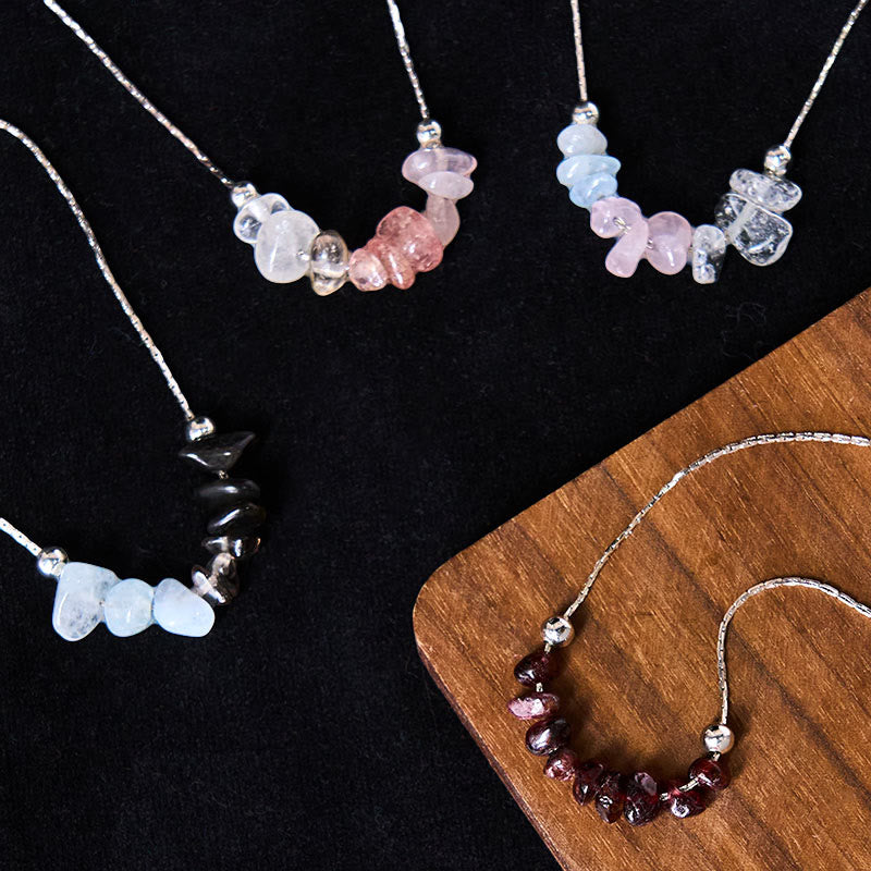 Buddha Stones Black Obsidian Smoky Quartz Garnet Aquamarine Strawberry Quartz Pink Crystal Strength Necklace Pendant